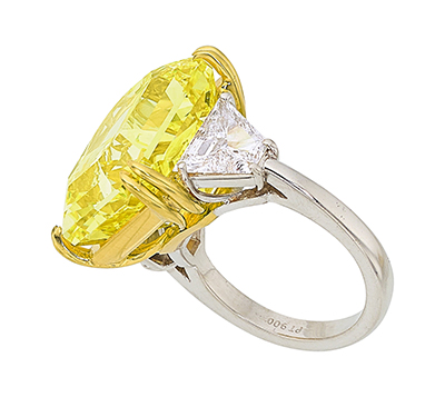 26.25 carat Radiant Cut Fancy Vivid Yellow Diamond Ring – Ronald Abram